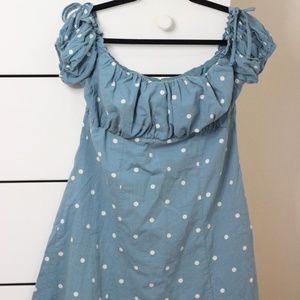 Asos Womens Size 10 Blue Polka Dot Off Shoulder Mini Dress - Ruched Bust